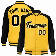 Gold Black-Gold Raglan Sleeves Varsity Letterman Full-Snap Jacket 1