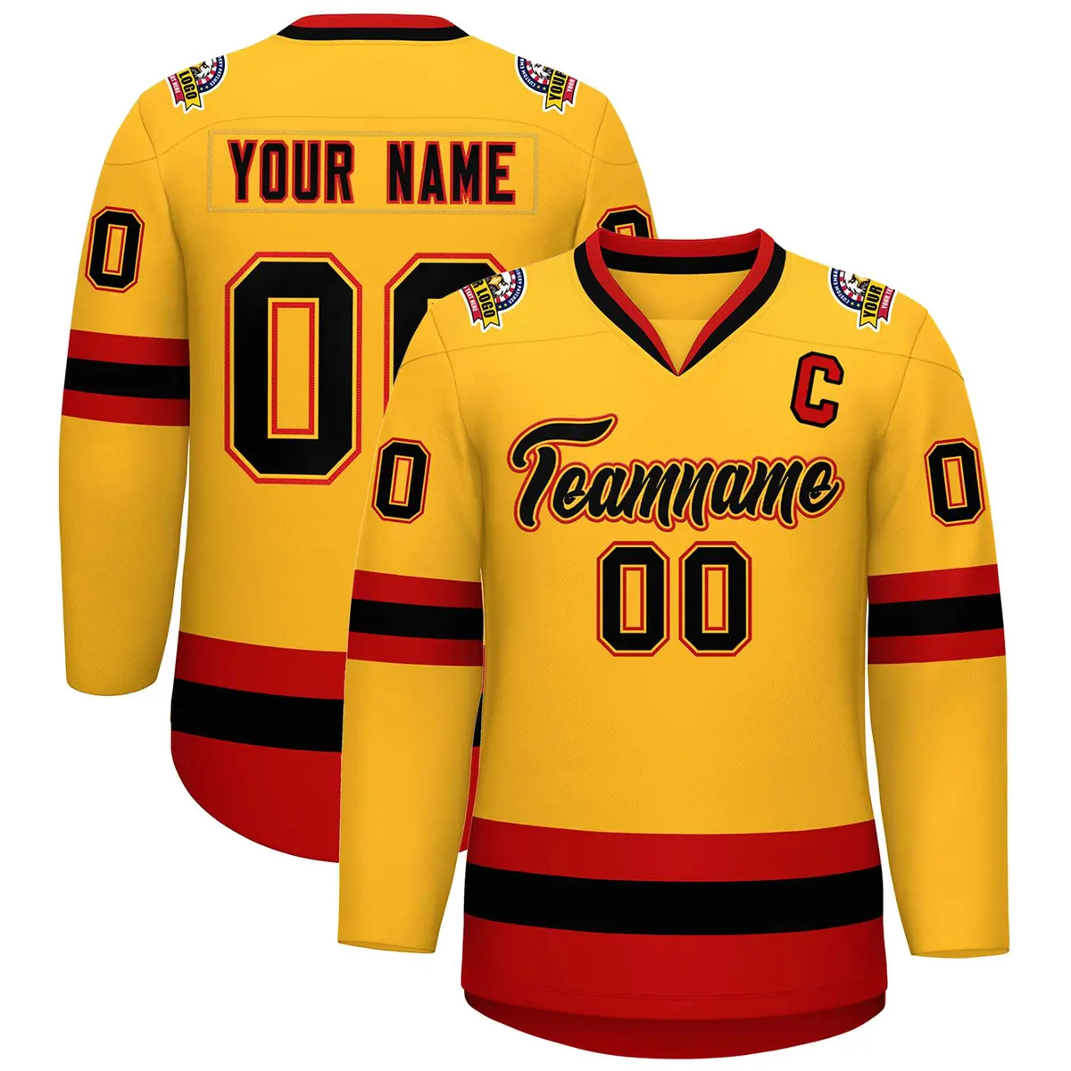 Gold Black Gold-Red Classic Style Hockey Jersey