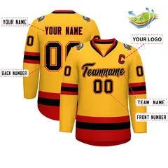 Gold Black Gold-Red Classic Style Hockey Jersey 2