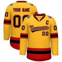 Gold Black Gold-Red Classic Style Hockey Jersey