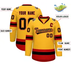 Gold Black Gold-Red Classic Style Hockey Jersey 2
