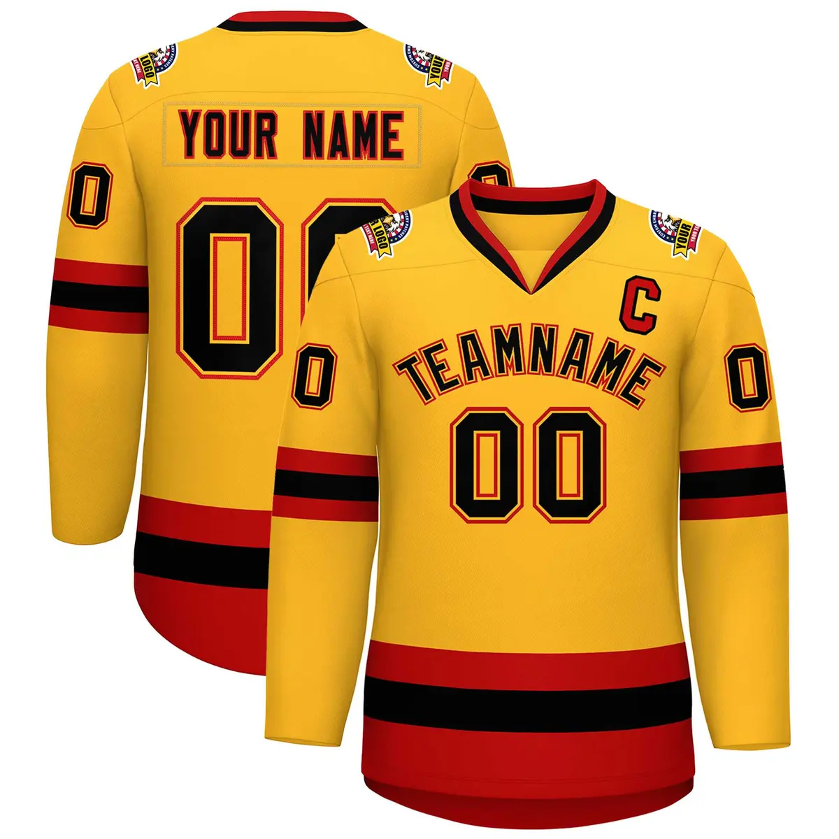 Gold Black Gold-Red Classic Style Hockey Jersey