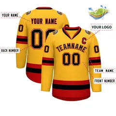 Gold Black Gold-Red Classic Style Hockey Jersey 2