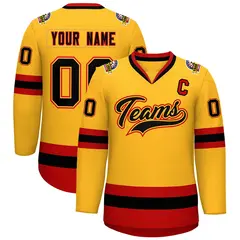 Gold Black Gold-Red Classic Style Hockey Jersey