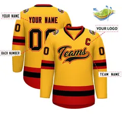 Gold Black Gold-Red Classic Style Hockey Jersey 2
