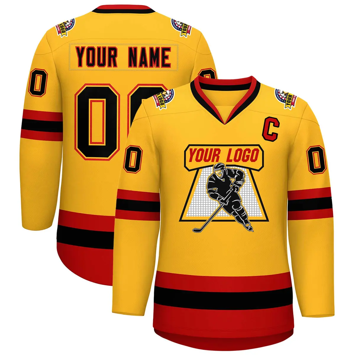 Gold Black Gold-Red Classic Style Hockey Jersey