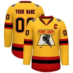 Gold Black Gold-Red Classic Style Hockey Jersey 1
