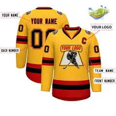 Gold Black Gold-Red Classic Style Hockey Jersey 2