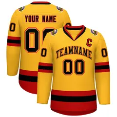 Gold Black Gold-Red Classic Style Hockey Jersey