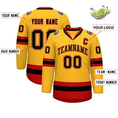Gold Black Gold-Red Classic Style Hockey Jersey 2