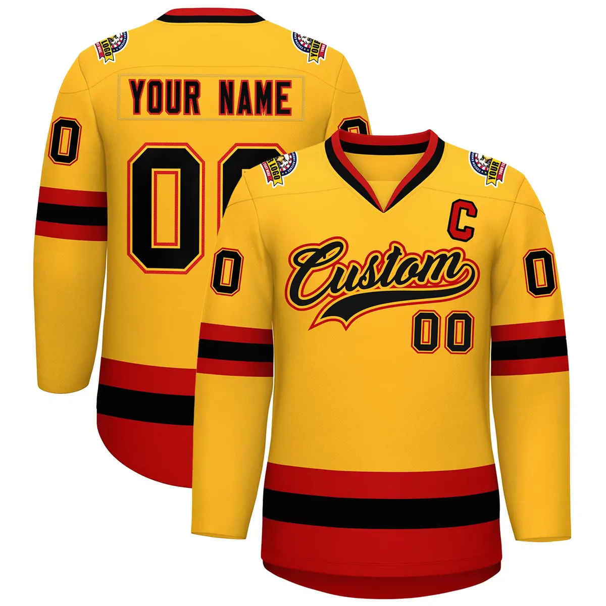 Gold Black Gold-Red Classic Style Hockey Jersey