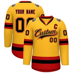 Gold Black Gold-Red Classic Style Hockey Jersey