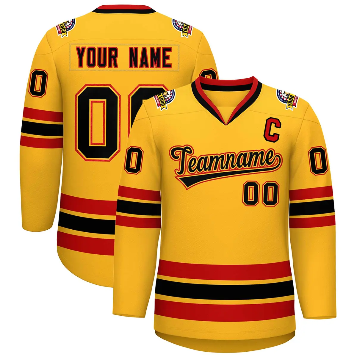 Gold Black Gold-Red Classic Style Hockey Jersey