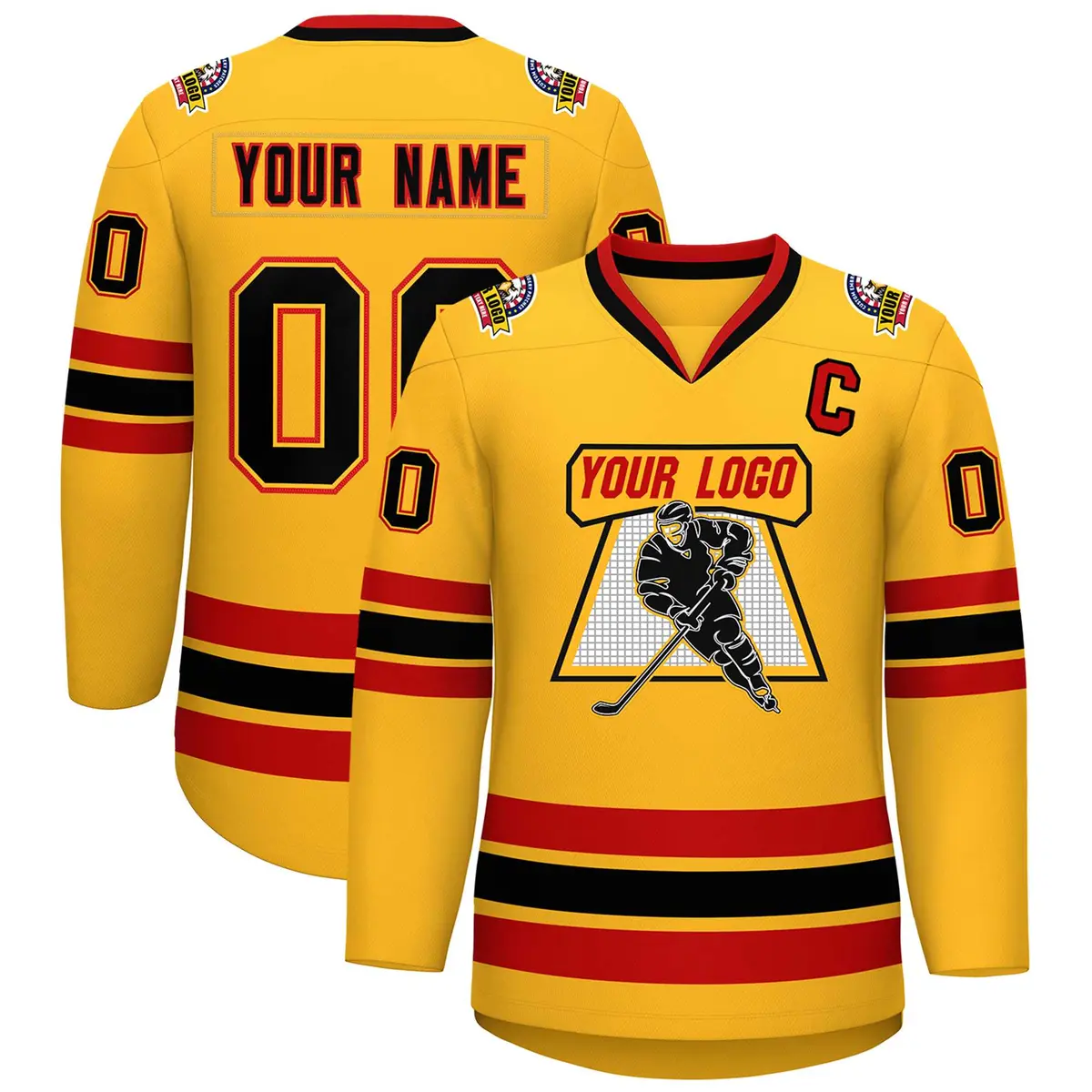 Gold Black Gold-Red Classic Style Hockey Jersey