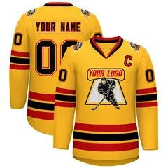 Gold Black Gold-Red Classic Style Hockey Jersey
