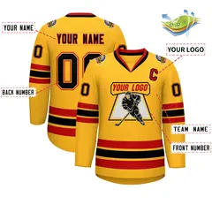 Gold Black Gold-Red Classic Style Hockey Jersey 2