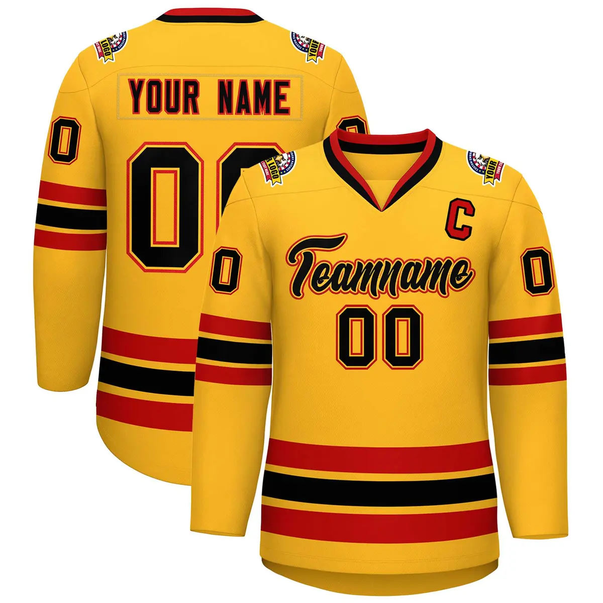 Gold Black Gold-Red Classic Style Hockey Jersey