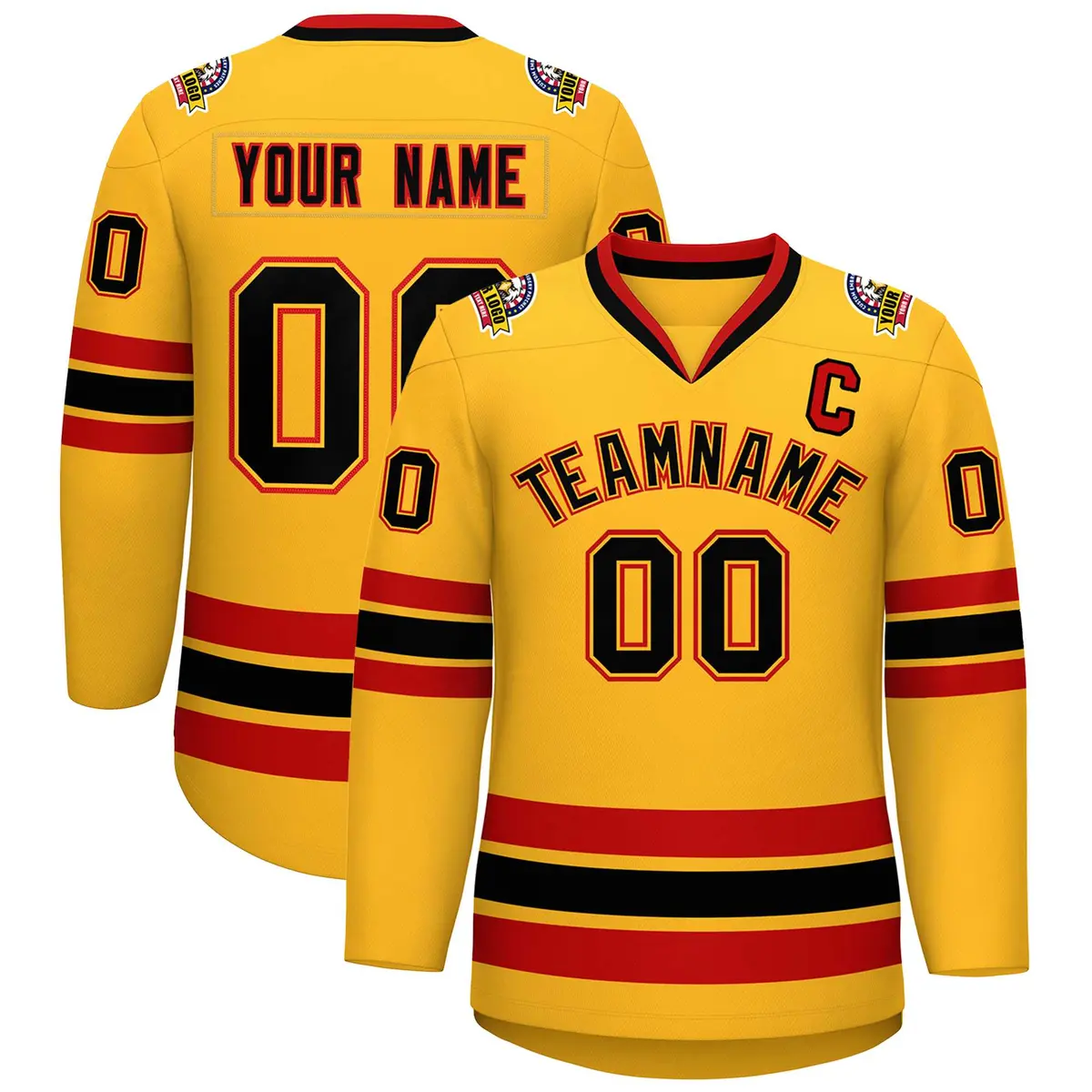 Gold Black Gold-Red Classic Style Hockey Jersey