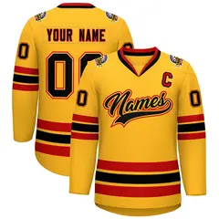 Gold Black Gold-Red Classic Style Hockey Jersey