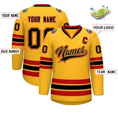 Gold Black Gold-Red Classic Style Hockey Jersey 2