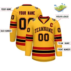 Gold Black Gold-Red Classic Style Hockey Jersey 2