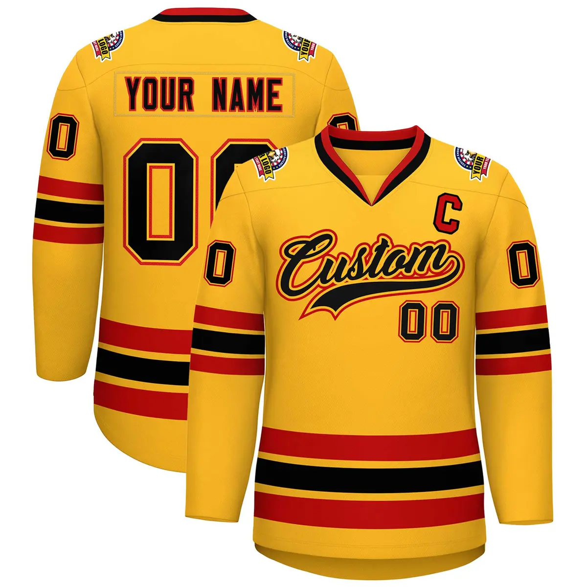 Gold Black Gold-Red Classic Style Hockey Jersey