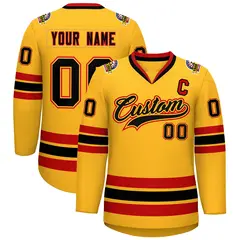 Gold Black Gold-Red Classic Style Hockey Jersey