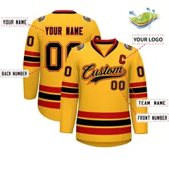 Gold Black Gold-Red Classic Style Hockey Jersey 2