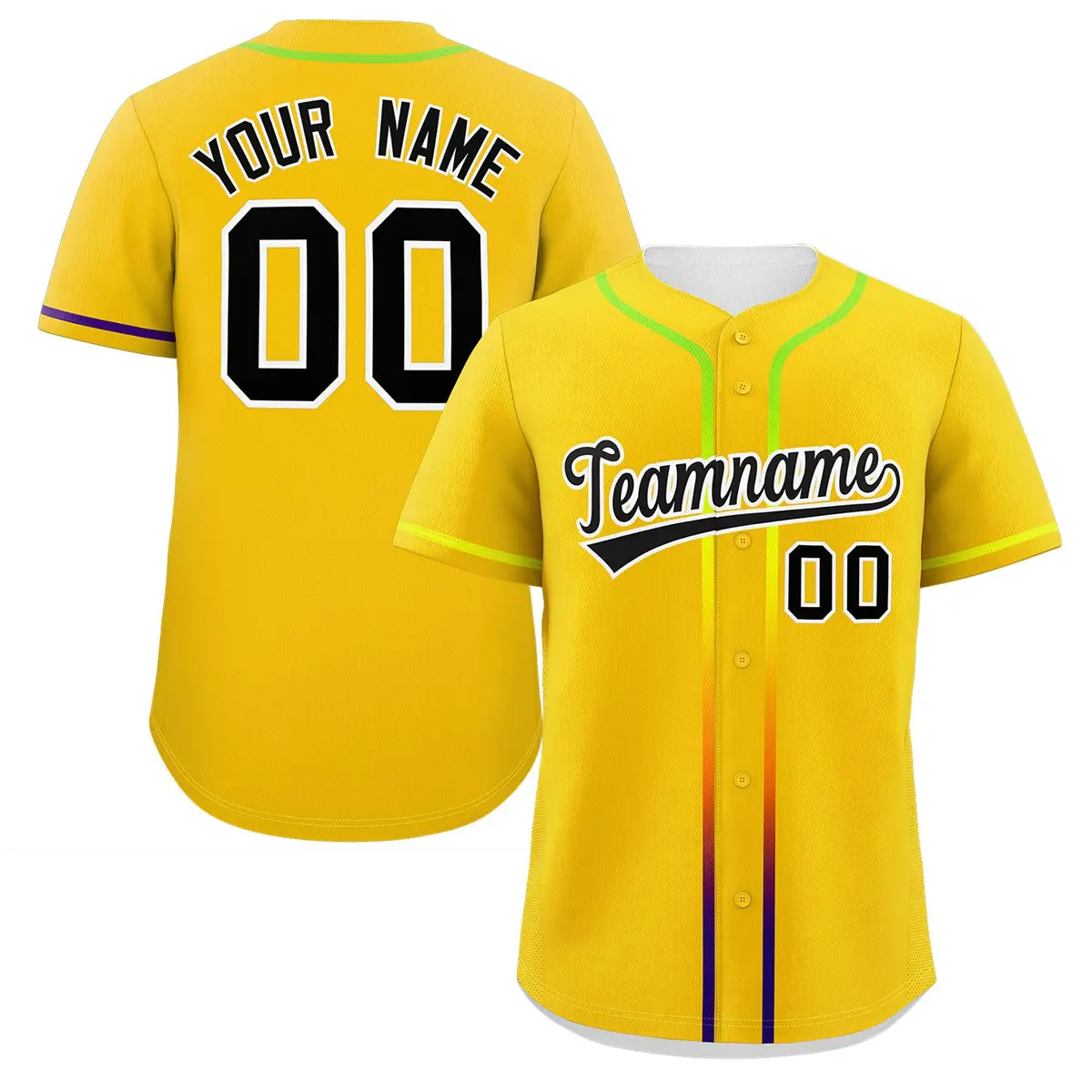 Gold Black Gradient Ribbed Authentic Baseball Jersey