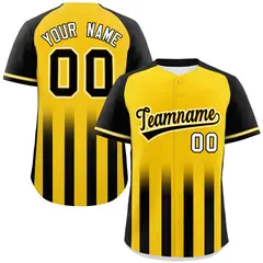 Gold Black Gradient Thick Stripe Raglan Baseball Jersey
