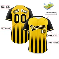 Gold Black Gradient Thick Stripe Raglan Baseball Jersey 2