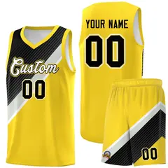 Gold Black Gray Diagonal Stripes Color Block Basketball Jersey 1