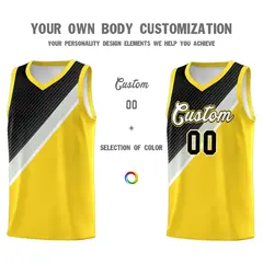 Gold Black Gray Diagonal Stripes Color Block Basketball Jersey 3
