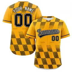 Gold Black Grid Speckles Color Block Baseball Jersey