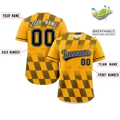 Gold Black Grid Speckles Color Block Baseball Jersey 2