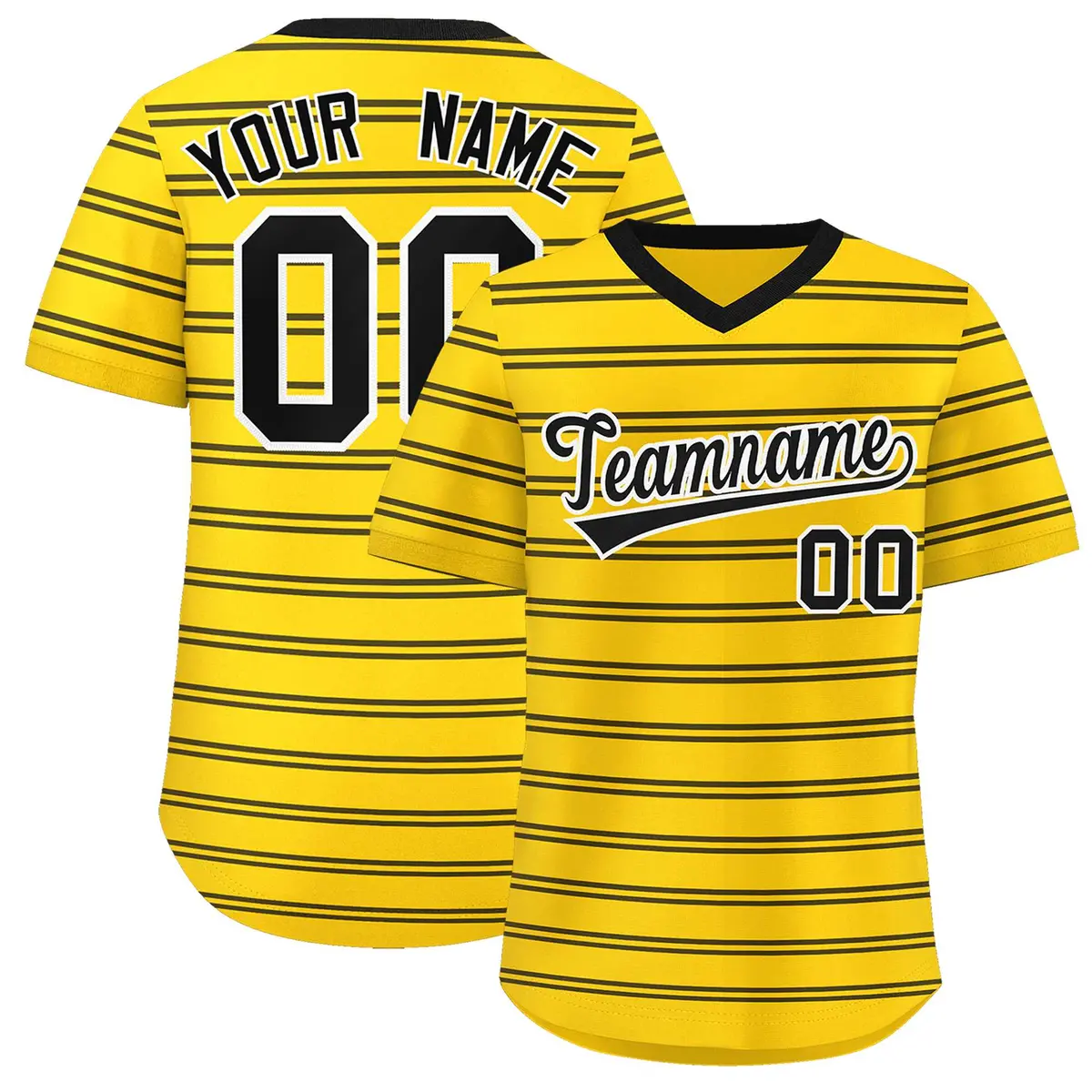 Gold Black Horizontal Stripe Pullover Baseball Jersey
