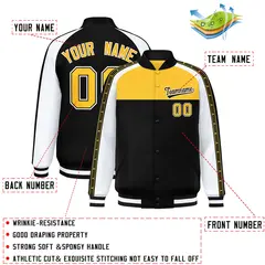 Gold Black K-Ribbon Raglan Full-Snap Color Block Letterman Jacket 2