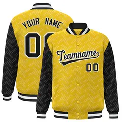 Gold Black L Pattern Varsity Raglan Full-Snap Letterman Baseball Jacket 1