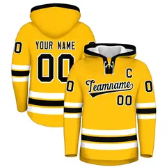 Gold Black Lace-Up Neck Hockey Hoodie 1