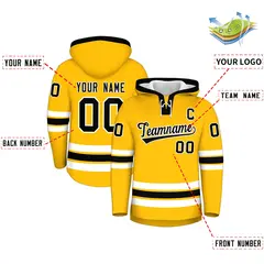 Gold Black Lace-Up Neck Hockey Hoodie 2