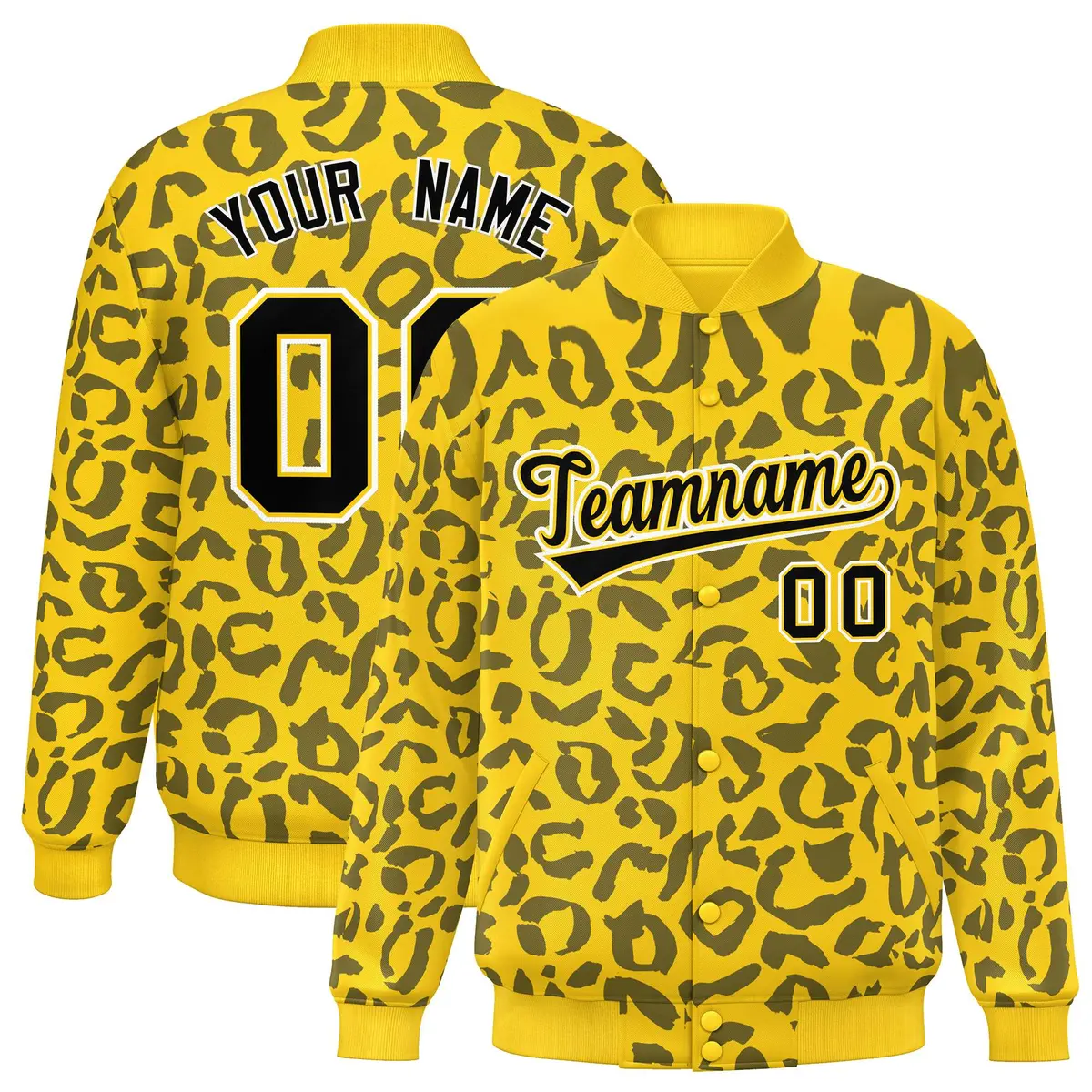 Gold Black Leopard Graffiti Varsity Letterman Jacket