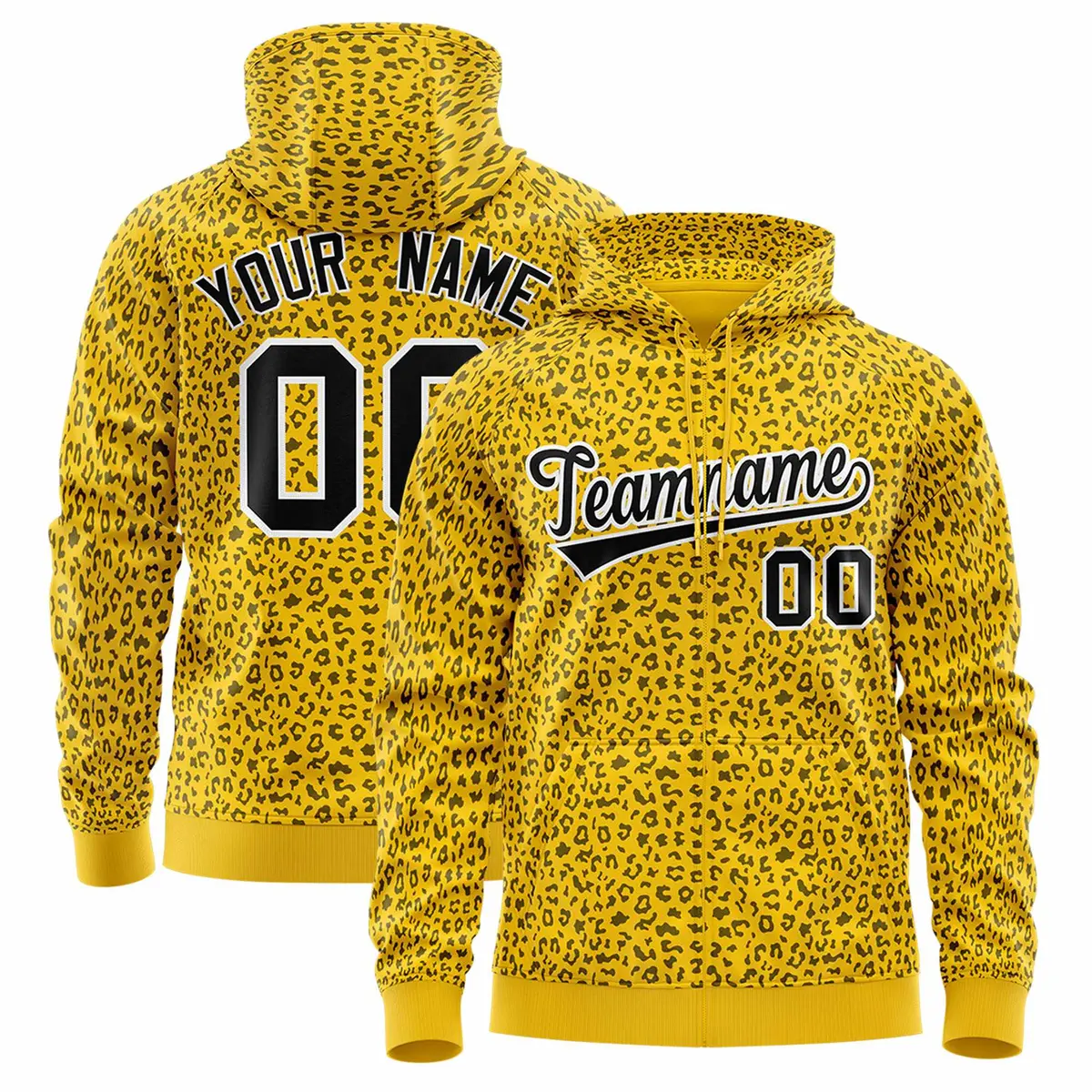 Gold Black Leopard Print Varsity Letterman Jacket Hoodie