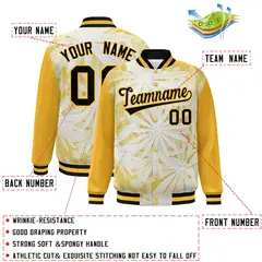 Gold Black Maple Leaf Graffiti Raglan Bomber Varsity Jacket 2