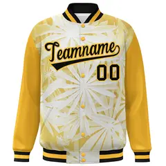 Gold Black Maple Leaf Graffiti Raglan Bomber Varsity Jacket 3