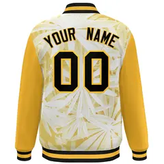 Gold Black Maple Leaf Graffiti Raglan Bomber Varsity Jacket 4