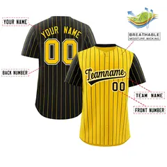 Gold Black Pinstripe Raglan Baseball Jersey 2