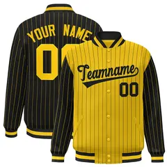 Gold Black Pinstripe Raglan Varsity Letterman Baseball Jacket 1