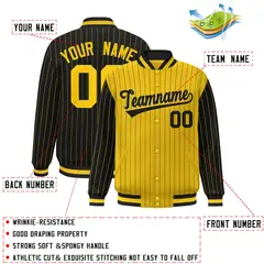 Gold Black Pinstripe Raglan Varsity Letterman Baseball Jacket 2