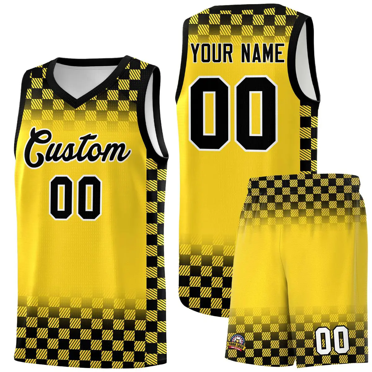 Gold Black Plaid Basketball Jersey for Teams