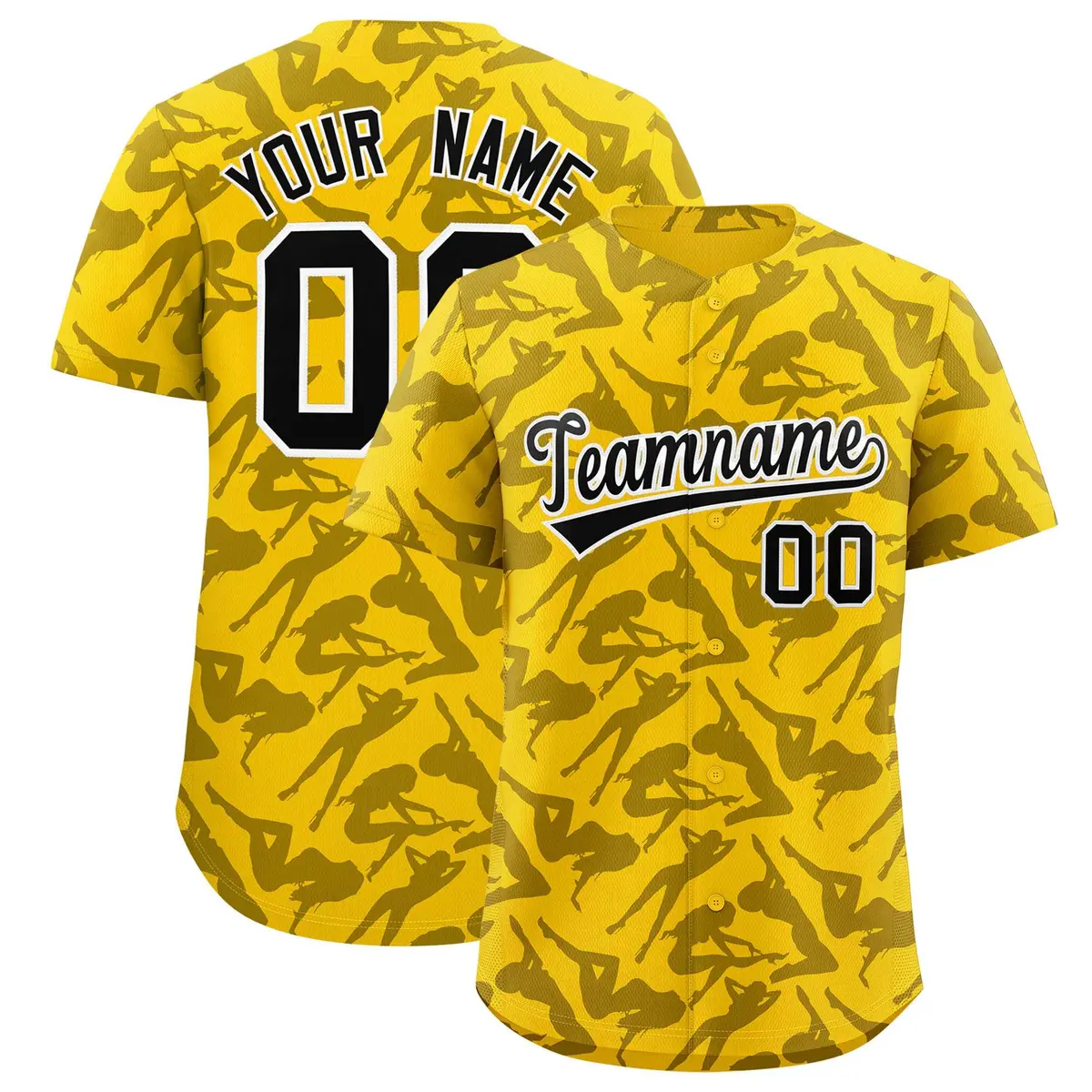 Gold Black Playboy Graffiti Pattern Baseball Jersey